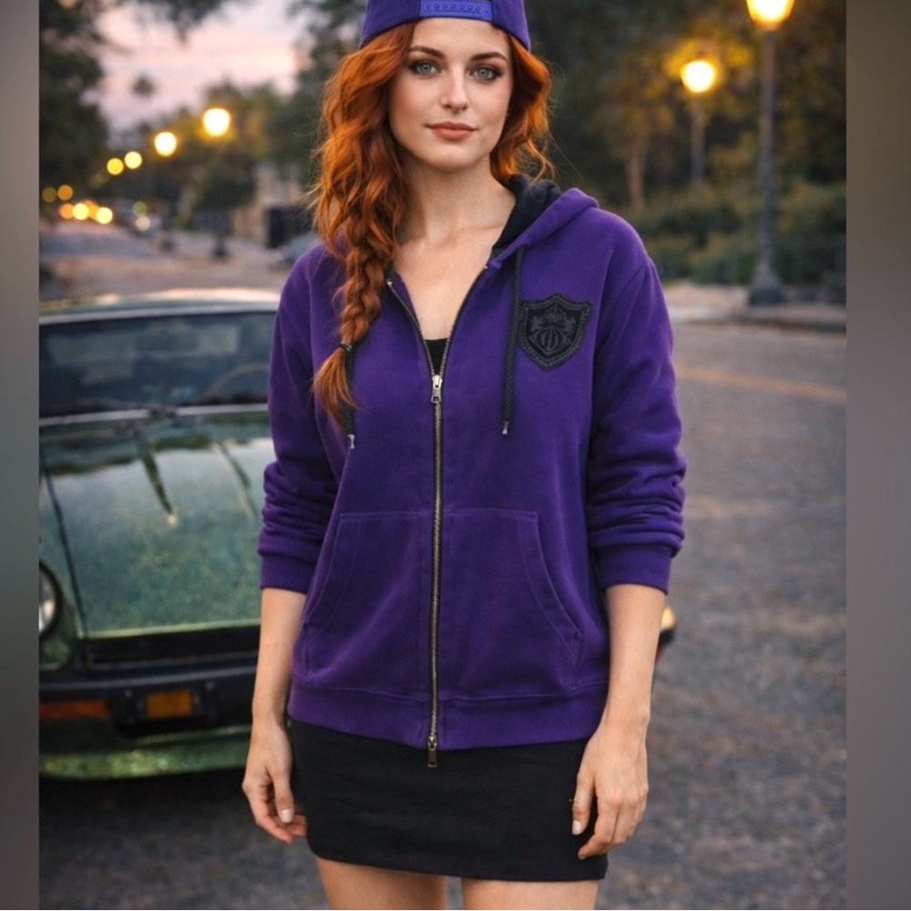 Vintage Lauren Ralph Lauren Purple Royal Women’s Medium Hoodie Jacket Y2K Bomber